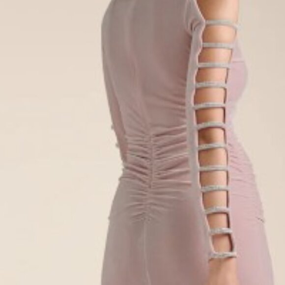 Rhinestone Strapply Sleeve Velvet Ruching Dress NWT - Picture 4 of 8